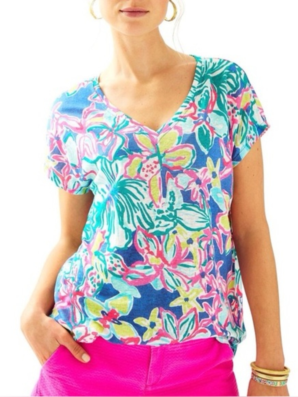 Lily Pulitzer | Iris Blue Casa Azul Hartwell Top | S/M | 100% Linen